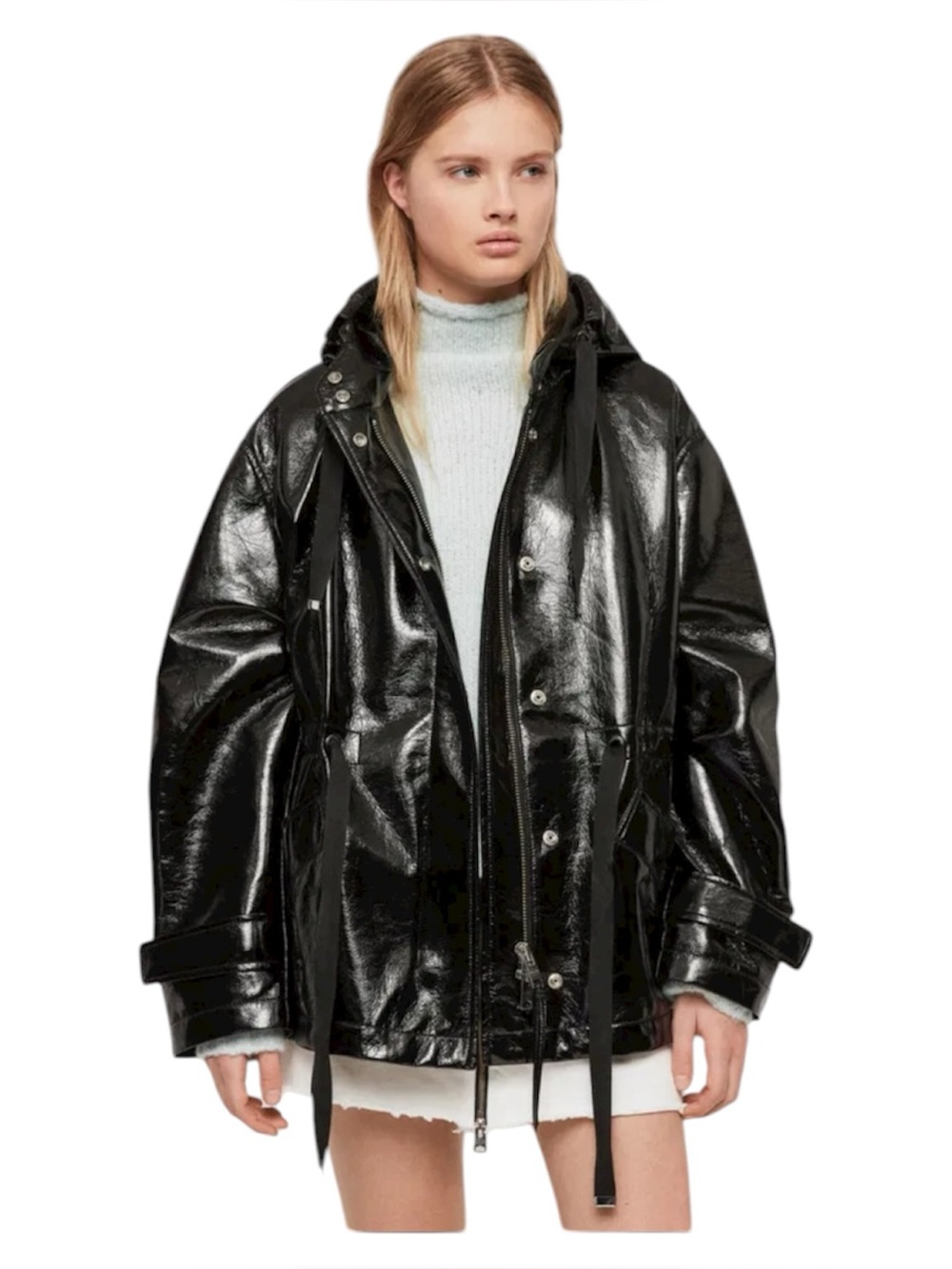 AllSaints Kelsie Nya Jacket in Shiny Black Size Small